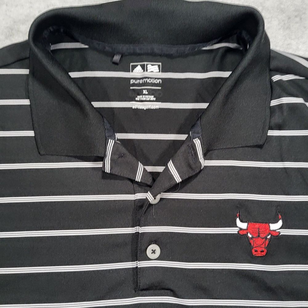 Chicago Bulls Mens XL Adidas‎ Golf Pure Motion Black White Stripe Polo